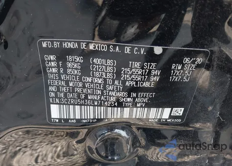 2020 Honda Hr-V 2Wd Lx from USA, damaged, VIN 3CZRU5H36LM714234